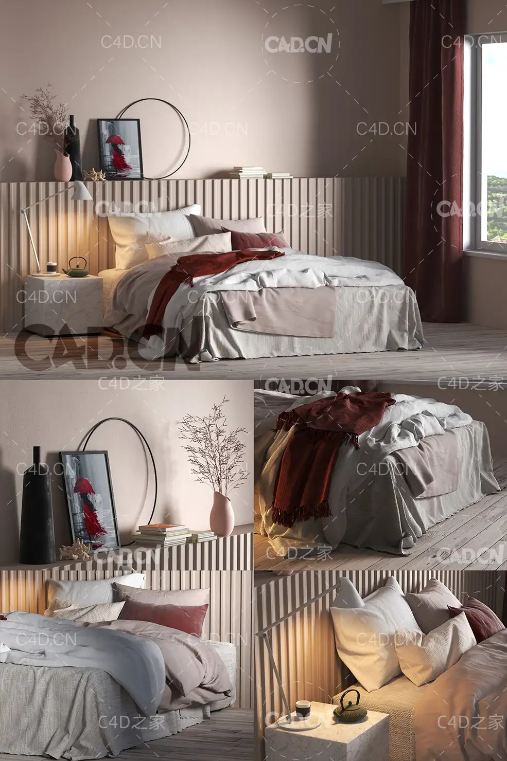 C4D室内模型渲染：卧室模型 Bedroom