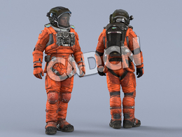 站立的桔黄色太空服年轻男性宇宙飞行员Idle Relax