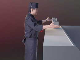 三维扫描写实人物餐厅厨师伸手欢迎