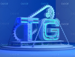 金属机械铁索链齿轮TG字母文字模型工程