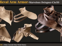中世纪皮革护肩3D模型 Artstation – 5 Medieval Arm Armor/Marvelous Designer-Clo3D (ZPRJ+FBX+OBJ格式)
