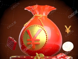 新年喜庆红色钱袋子模型