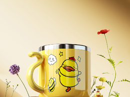 C4D OCTANE不锈钢黄色小黄鸭儿童水杯模型