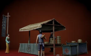 游戏古代场景与人物《小吃摊》C4D模型