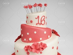 粉红色三层生日蛋糕C4D模型 Birthday Cake