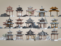 15个中式凉亭模型