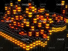 C4D起伏的光柱运动图形动画工程 Cinema 4D Sci-Fi Lighting Animation
