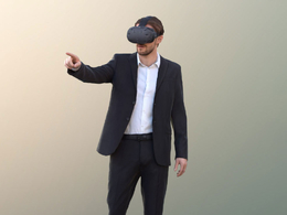 三维扫描写实人物体验全息眼镜的国外男人