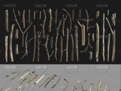 木棍树枝枯树枝木桩C4D Octane模型 plant stalk