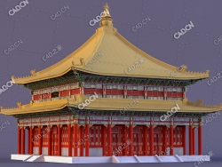 中式古建寺庙建筑C4D模型
