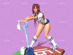 C4D跑步机上的运动性感动漫女孩人物模型