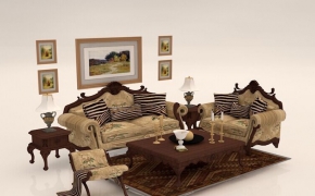欧式风格客厅沙发组合C4D模型 3D model of sofa