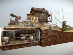 C4D低面小木屋地下仓库模型