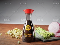 厨房调味料黄豆酱油 洋葱 Kikkoman Soy Sauce 3D-Scene