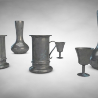 3D锡杯子、餐具模型 Tin Material, Models