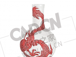 红釉龙纹花瓶瓷器C4D模型下载