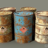 工业设施2-01：生锈石油桶/油桶3D模型 barrels
