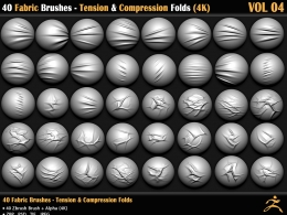Artstation 40组ZBrush+Substance夹克牛仔布料张力褶皱笔刷材质预设40 Fabric Brushes - Tension & Compression Folds