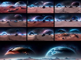 10款高清科幻太空宇宙HDRI全景贴图素材合集，适用于影视动画与游戏虚幻场景高质量环境光照渲染