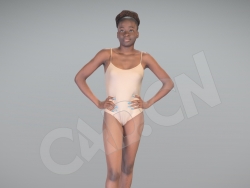 穿轻薄防滑吊带内衣叉腰站立的非洲女性C4D模型