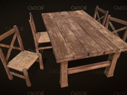 C4D农家长条桌椅C4D模型 Tables and chairs