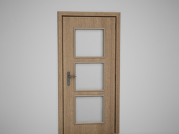 三块方格玻璃黄色原木门C4D模型下载 Door model