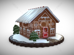 C4D卡通雪景巧克力饼干屋蛋糕食品模型下载