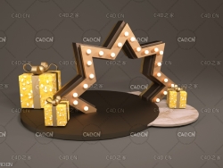 C4D OCTANE金属五星门洞装饰背景 电商场景工程