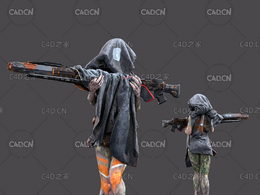 蒙头的女狙击手未来战士科幻武器C4D模型 Female sniper