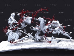 日本武士厮杀血溅桥头场景C4D模型 Dreamfall 3d model