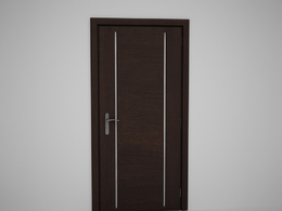 两条竖长玻璃线深棕色木门C4D模型下载 Door model