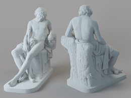 坐在木桩上低头沉睡的牧童雕塑C4D模型 Sleeping Shepherd Boy