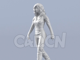 低面多边形卡通人物走路的卷发女性模型