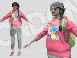 C4D戴墨镜背书包的女学生卡通角色人物模型