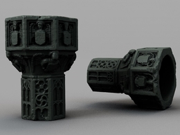 雕花石柱 浮雕柱头C4D模型 Carved stone column