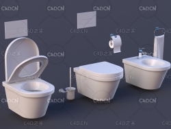 卫生间镀铬马桶坐浴盆厕纸毛巾马桶刷子C4D模型RAVAK Chrome toilet and bidet