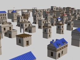 上百个低面卡通城堡建筑C4D模型 Castle Building