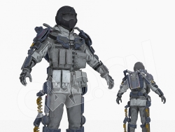 科幻机甲战士CS游戏士兵人物C4D绑定模型 CS_Quake_A