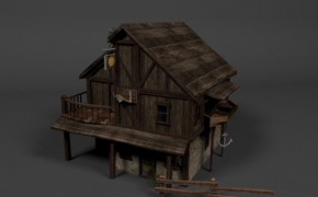2层小木屋C4D模型 Medieval House 3d model