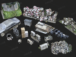 日常生活垃圾堆模型Trash Pack V-02旧汽车轮胎纸箱空调水泥袋垃圾袋石头墙水泥管木板垃圾筒