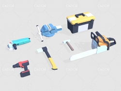 C4D低面多边形卡通风格工具包模型 instruments Low poly
