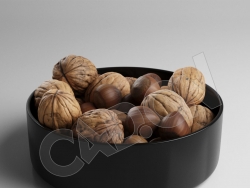 C4D一盆坚果模型干核桃榛子模型 Nuts