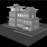 c4d古楼分体模型