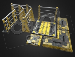 C4D科幻警示围栏金属机甲地面模型 sfBridgePack