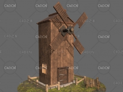 风车木屋场景C4D模型 windmill
