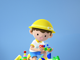 半蹲地上玩乐高玩具的小孩子