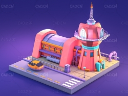 低面多边形未来建筑卡通场景C4D模型futurama