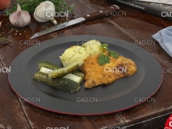 西餐：鸡排烤黄瓜C4D模型