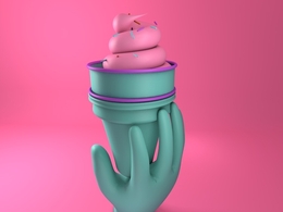 手拿冰激淋甜筒C4D模型 Ice cream cone