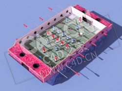 C4D桌面足球机足球台足球游戏桌模型 Foosball-Table